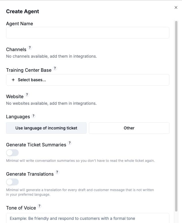 Example of a Minimal Agent configuration